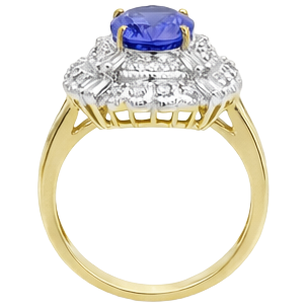 Oval Tanzanite And Baguette Natural Earth Mined Diamonds Gold Ring 8 Carats New