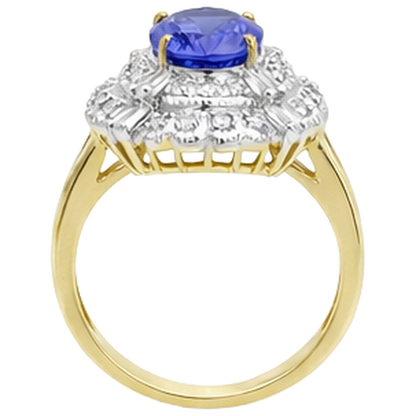 Oval Tanzanite And Baguette Natural Earth Mined Diamonds Gold Ring 8 Carats New