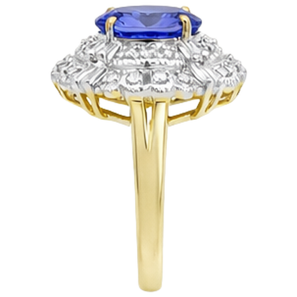 Oval Tanzanite And Baguette Natural Earth Mined Diamonds Gold Ring 8 Carats New