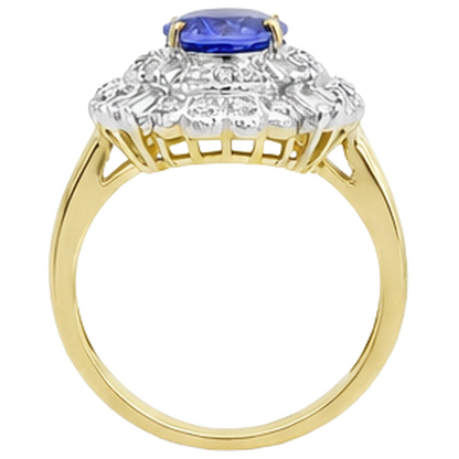 Oval Tanzanite And Baguette Natural Earth Mined Diamonds Gold Ring 8 Carats New