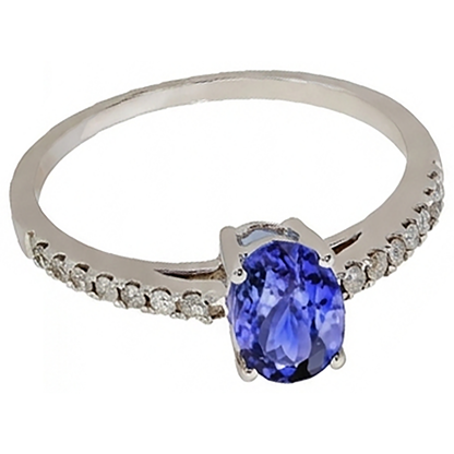 Oval Tanzanite And Natural Earth Mined Diamonds 5.50 Carats Ring White Gold 14K