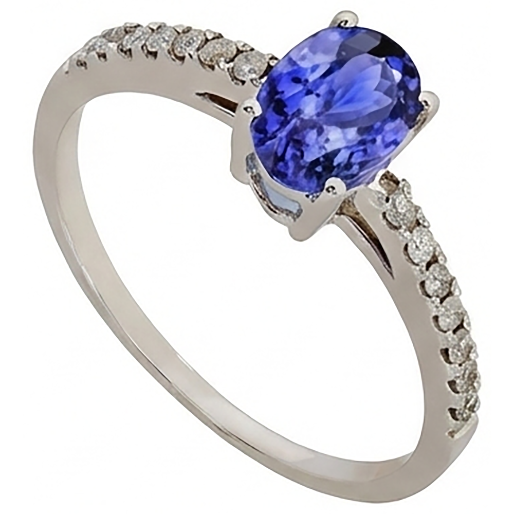 Oval Tanzanite And Natural Earth Mined Diamonds 5.50 Carats Ring White Gold 14K