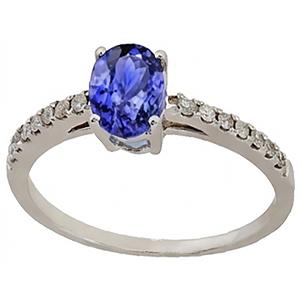 Oval Tanzanite And Natural Earth Mined Diamonds 5.50 Carats Ring White Gold 14K