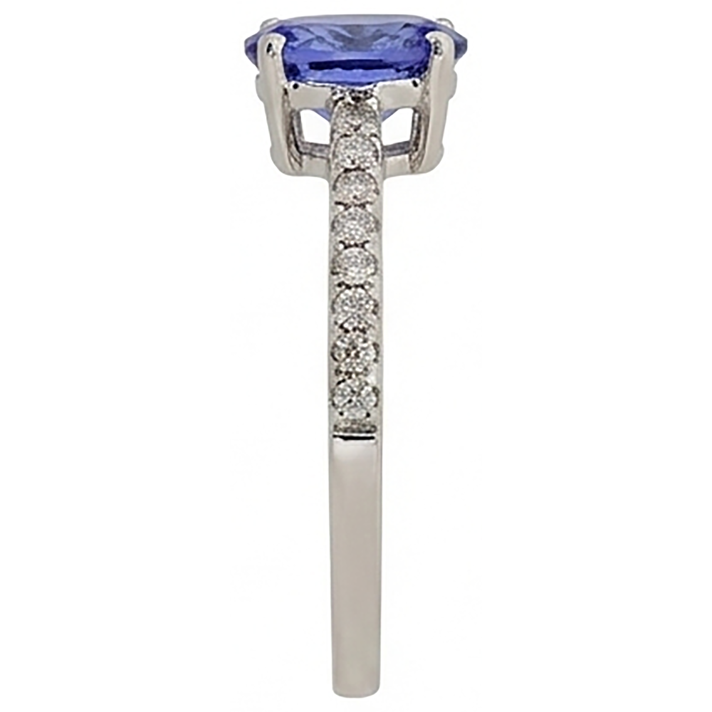 Oval Tanzanite And Natural Earth Mined Diamonds 5.50 Carats Ring White Gold 14K