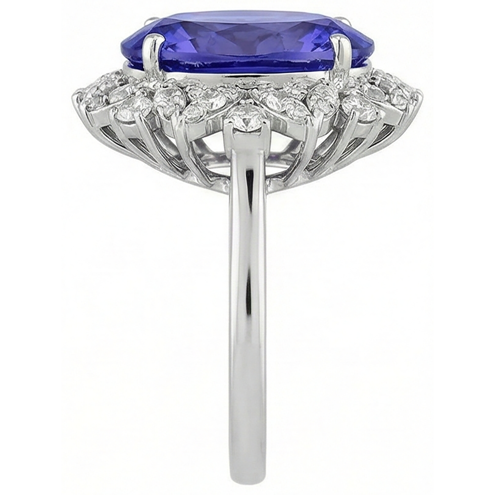 Oval Tanzanite And Natural Earth Mined Diamonds 7 Carats Cluster Ring White Gold 14K