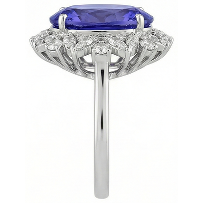 Oval Tanzanite And Natural Earth Mined Diamonds 7 Carats Cluster Ring White Gold 14K