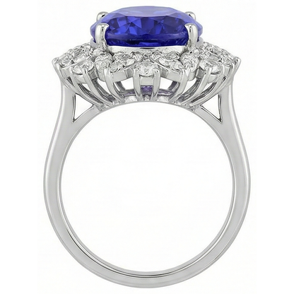 Oval Tanzanite And Natural Earth Mined Diamonds 7 Carats Cluster Ring White Gold 14K