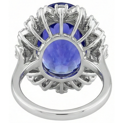 Oval Tanzanite And Natural Earth Mined Diamonds 7 Carats Cluster Ring White Gold 14K