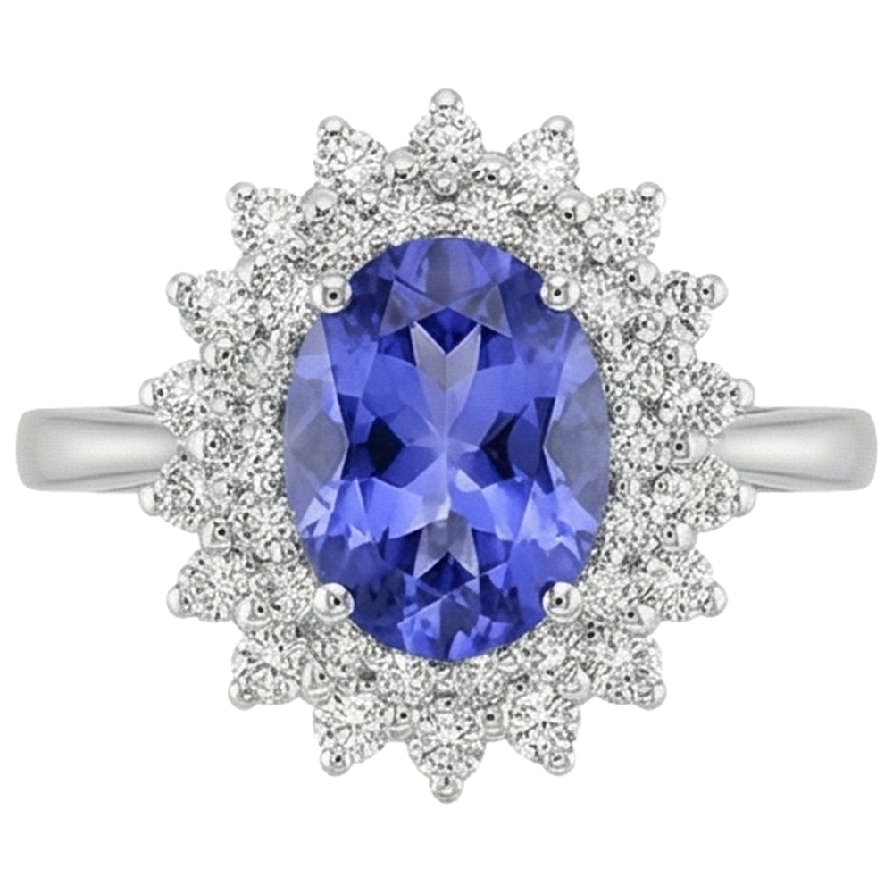 Oval Tanzanite And Round Natural Earth Mined Diamonds 11.25 Carats Ring White Gold 14K
