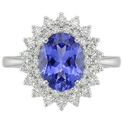 Oval Tanzanite And Round Natural Earth Mined Diamonds 11.25 Carats Ring White Gold 14K