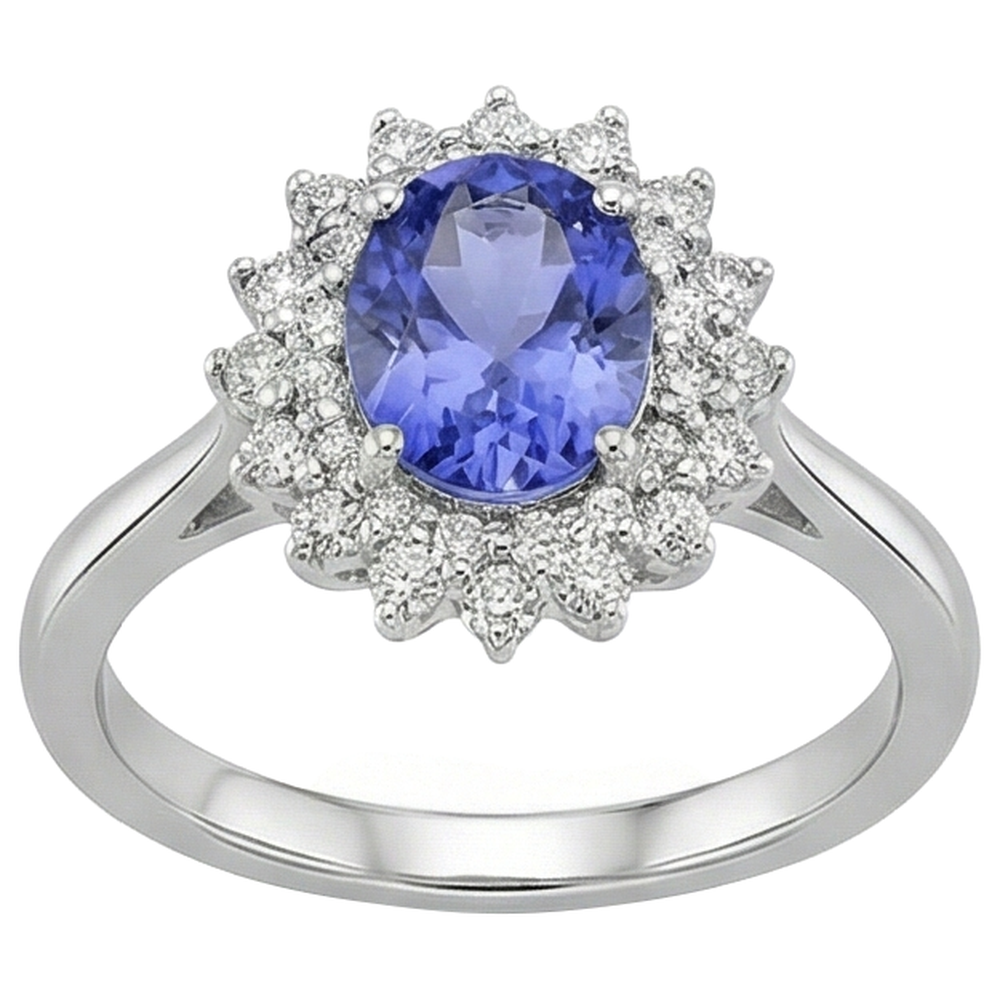 Oval Tanzanite And Round Natural Earth Mined Diamonds 11.25 Carats Ring White Gold 14K