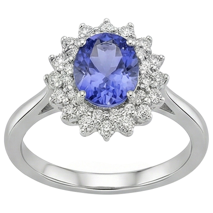 Oval Tanzanite And Round Natural Earth Mined Diamonds 11.25 Carats Ring White Gold 14K
