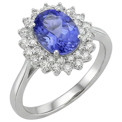 Oval Tanzanite And Round Natural Earth Mined Diamonds 11.25 Carats Ring White Gold 14K