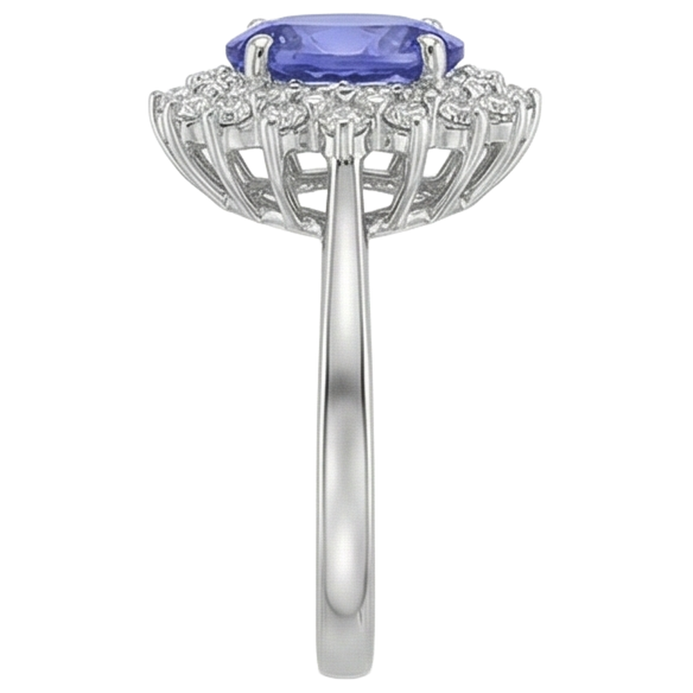 Oval Tanzanite And Round Natural Earth Mined Diamonds 11.25 Carats Ring White Gold 14K