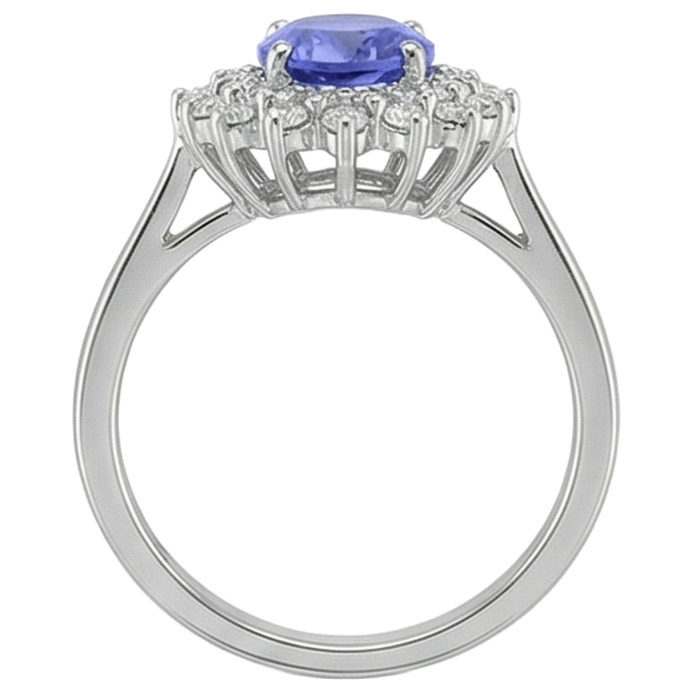 Oval Tanzanite And Round Natural Earth Mined Diamonds 11.25 Carats Ring White Gold 14K