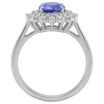 Oval Tanzanite And Round Natural Earth Mined Diamonds 11.25 Carats Ring White Gold 14K