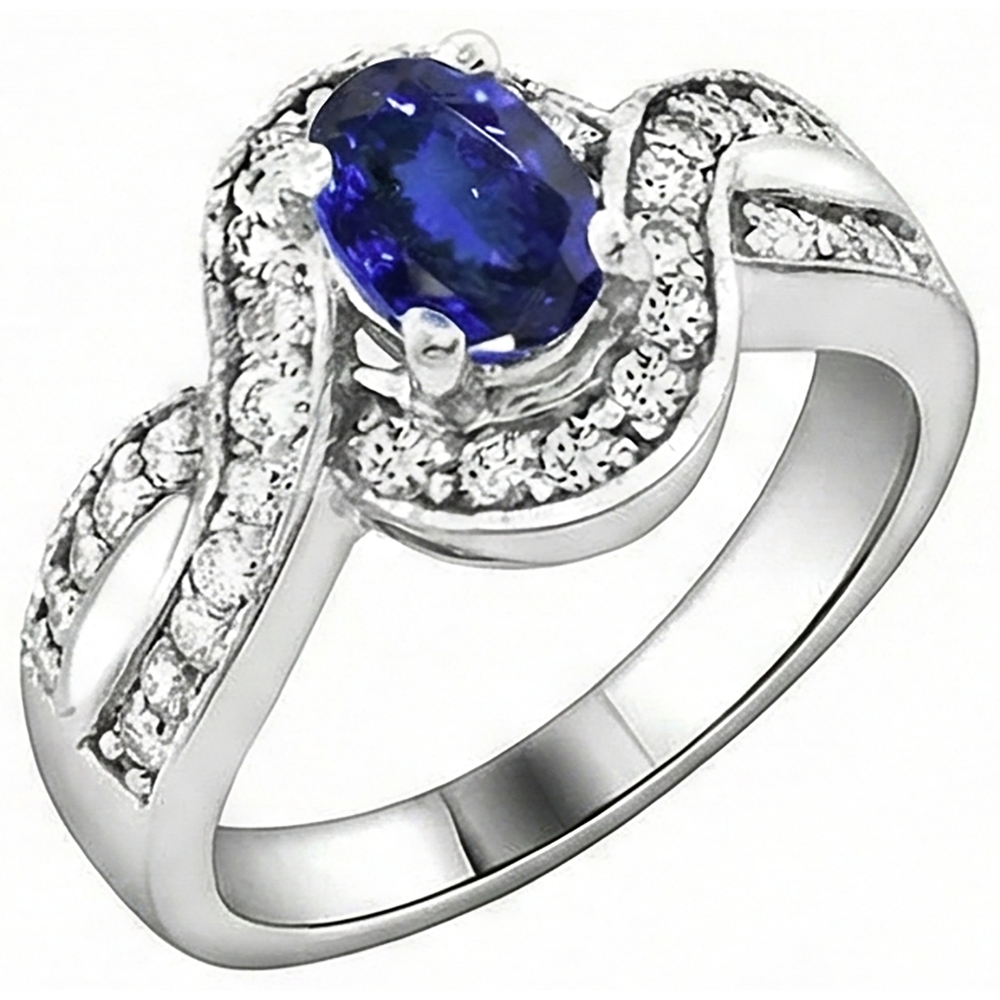 Oval Tanzanite And Round Natural Earth Mined Diamonds 2.50 Carats Wedding Ring Gold 14K