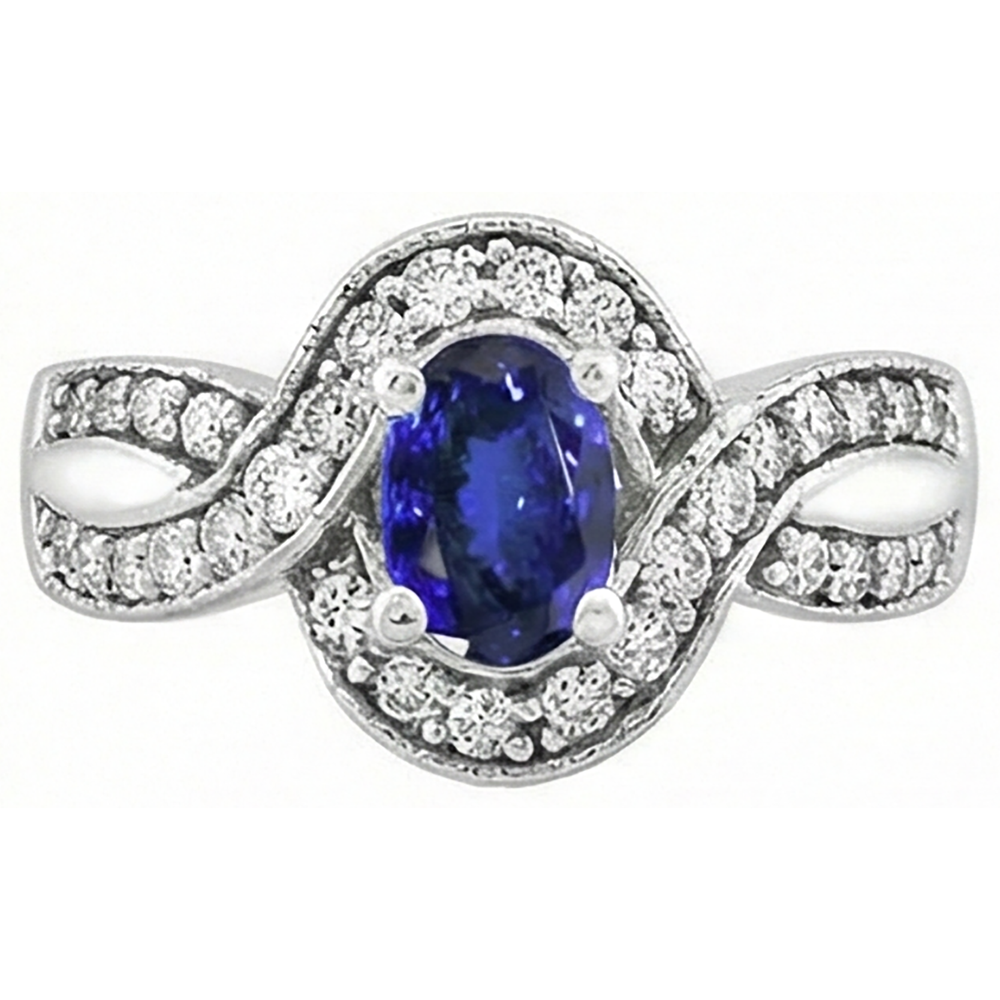 Oval Tanzanite And Round Natural Earth Mined Diamonds 2.50 Carats Wedding Ring Gold 14K