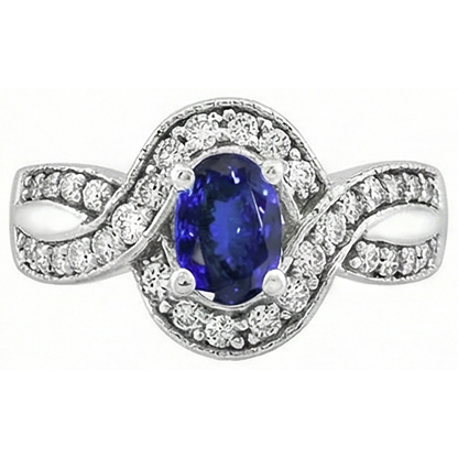 Oval Tanzanite And Round Natural Earth Mined Diamonds 2.50 Carats Wedding Ring Gold 14K