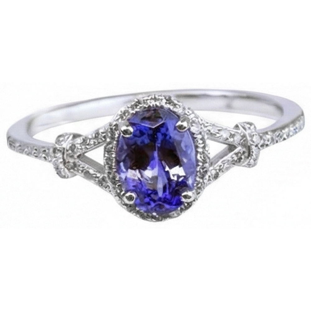 Oval Tanzanite And Round Natural Earth Mined Diamonds 3.60 Ct. Wedding Ring White Gold
