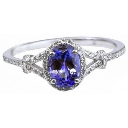 Oval Tanzanite And Round Natural Earth Mined Diamonds 3.60 Ct. Wedding Ring White Gold