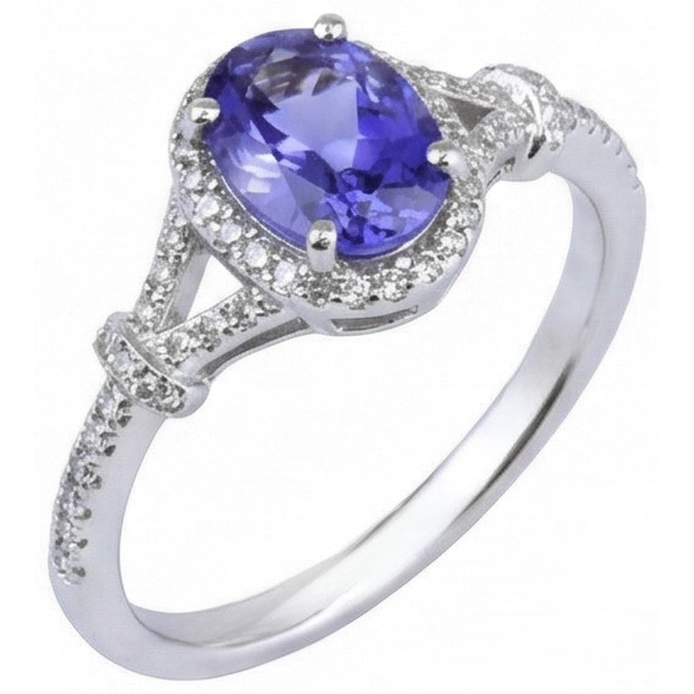 Oval Tanzanite And Round Natural Earth Mined Diamonds 3.60 Ct. Wedding Ring White Gold