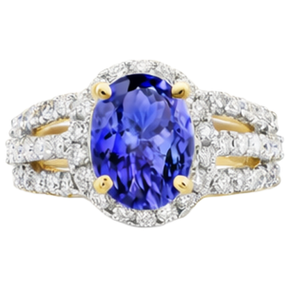 Oval Tanzanite And Round Natural Earth Mined Diamonds Wedding Ring Two Tone 3.50 Carats