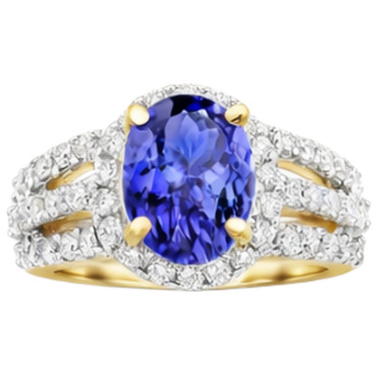 Oval Tanzanite And Round Natural Earth Mined Diamonds Wedding Ring Two Tone 3.50 Carats