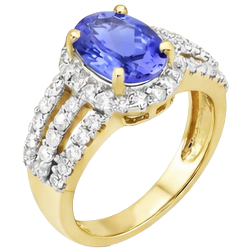 Oval Tanzanite And Round Natural Earth Mined Diamonds Wedding Ring Two Tone 3.50 Carats