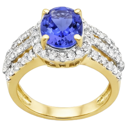 Oval Tanzanite And Round Natural Earth Mined Diamonds Wedding Ring Two Tone 3.50 Carats