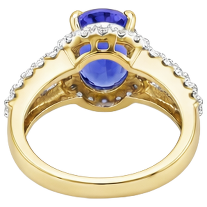Oval Tanzanite And Round Natural Earth Mined Diamonds Wedding Ring Two Tone 3.50 Carats