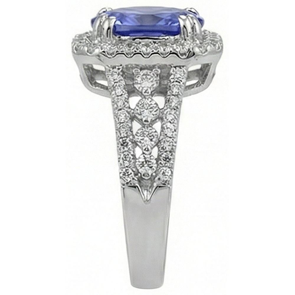 Oval Tanzanite And Round Pave Natural Earth Mined Diamonds 5.70 Carat Ring WG 14K