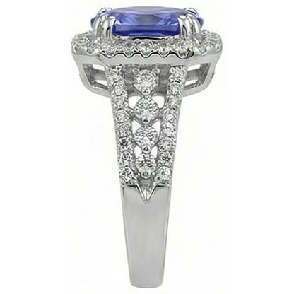 Oval Tanzanite And Round Pave Natural Earth Mined Diamonds 5.70 Carat Ring WG 14K