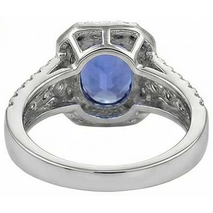 Oval Tanzanite And Round Pave Natural Earth Mined Diamonds 5.70 Carat Ring WG 14K