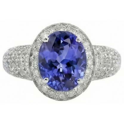 Oval Tanzanite & Natural Earth Mined Diamonds 7 Carats Ring Pave White Gold 14K