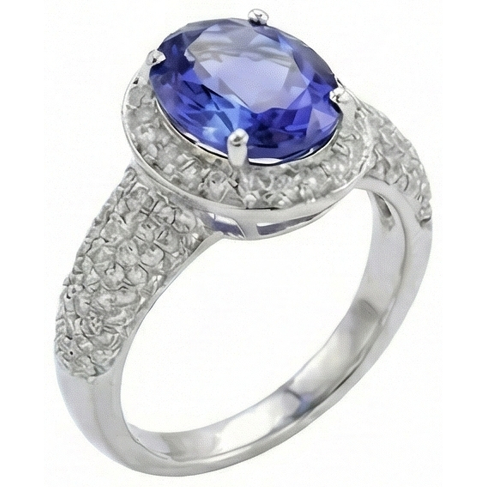 Oval Tanzanite & Natural Earth Mined Diamonds 7 Carats Ring Pave White Gold 14K