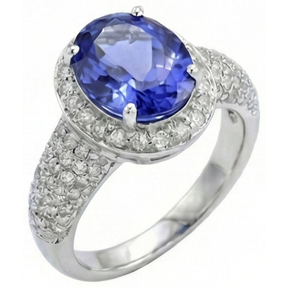 Oval Tanzanite & Natural Earth Mined Diamonds 7 Carats Ring Pave White Gold 14K