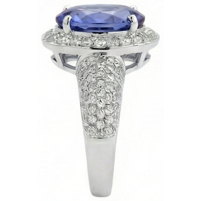 Oval Tanzanite & Natural Earth Mined Diamonds 7 Carats Ring Pave White Gold 14K