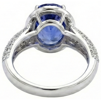 Oval Tanzanite & Natural Earth Mined Diamonds 7 Carats Ring Pave White Gold 14K
