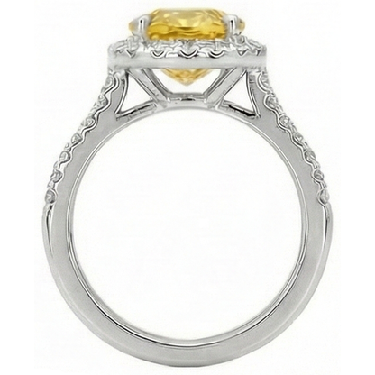 Oval Yellow Sapphire And Round Natural Earth Mined Diamond Ring White Gold 3.5 Ct.