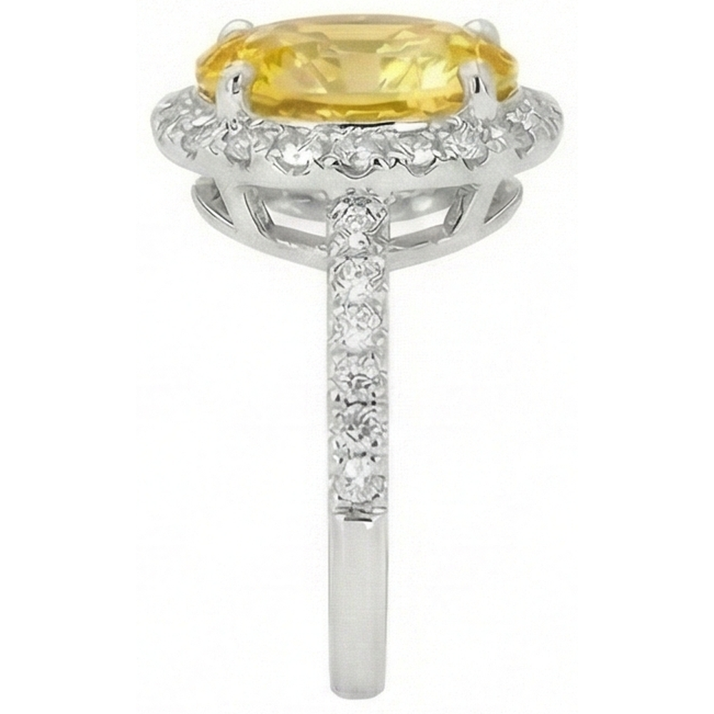Oval Yellow Sapphire And Round Natural Earth Mined Diamond Ring White Gold 3.5 Ct.