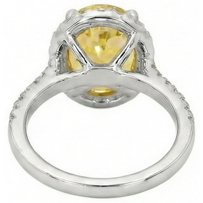 Oval Yellow Sapphire And Round Natural Earth Mined Diamond Ring White Gold 3.5 Ct.