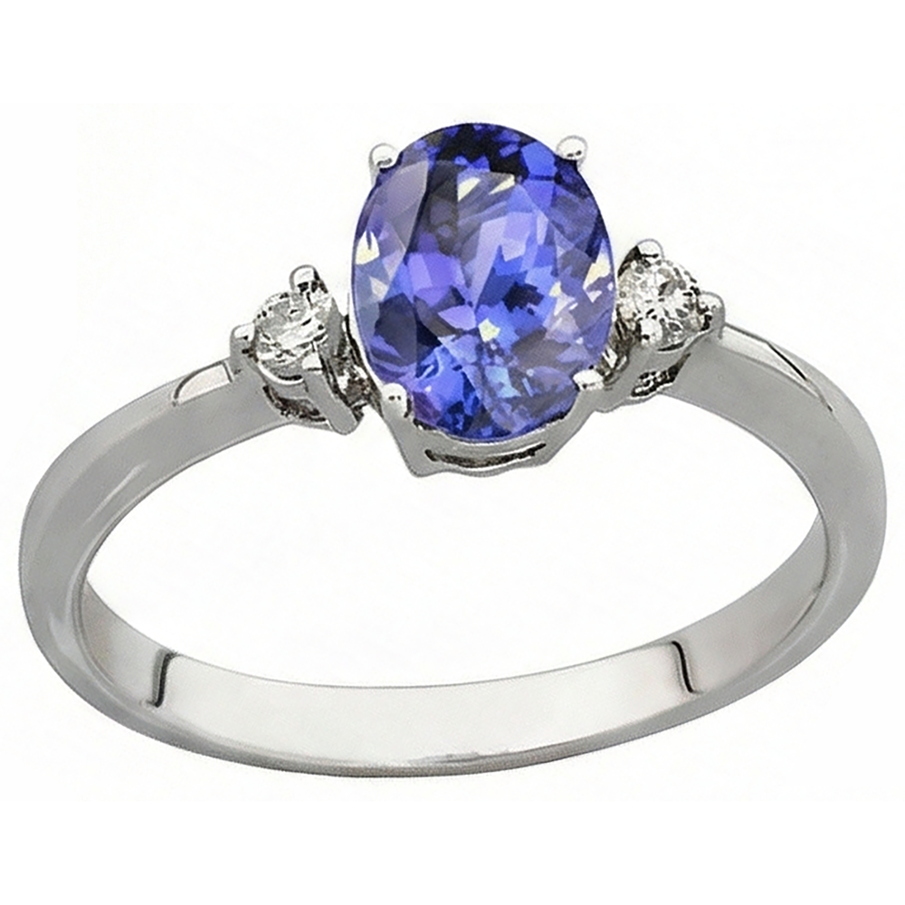 Oval & Round 1.95 Carats Tanzanite With Natural Earth Mined Diamonds Ring White Gold 14K
