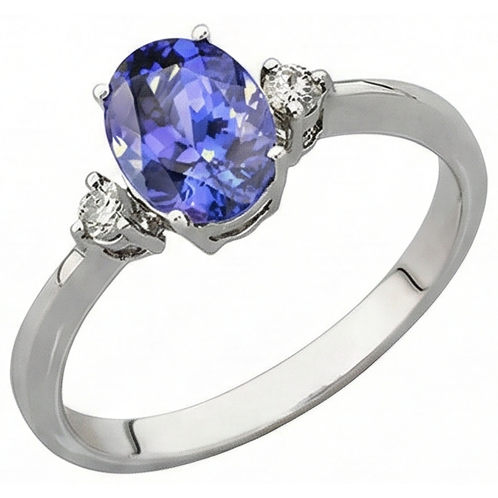 Oval & Round 1.95 Carats Tanzanite With Natural Earth Mined Diamonds Ring White Gold 14K
