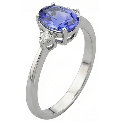 Oval & Round 1.95 Carats Tanzanite With Natural Earth Mined Diamonds Ring White Gold 14K