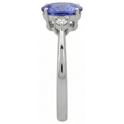 Oval & Round 1.95 Carats Tanzanite With Natural Earth Mined Diamonds Ring White Gold 14K
