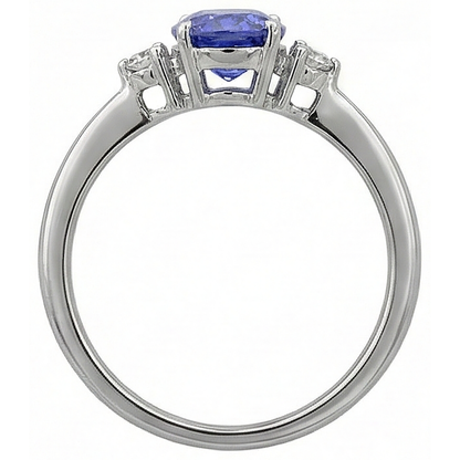 Oval & Round 1.95 Carats Tanzanite With Natural Earth Mined Diamonds Ring White Gold 14K