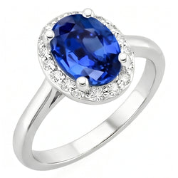Oval & Round Cut Ceylon Sapphire With Natural Earth Mined Diamond Ring 2.80 Carat WG 14K