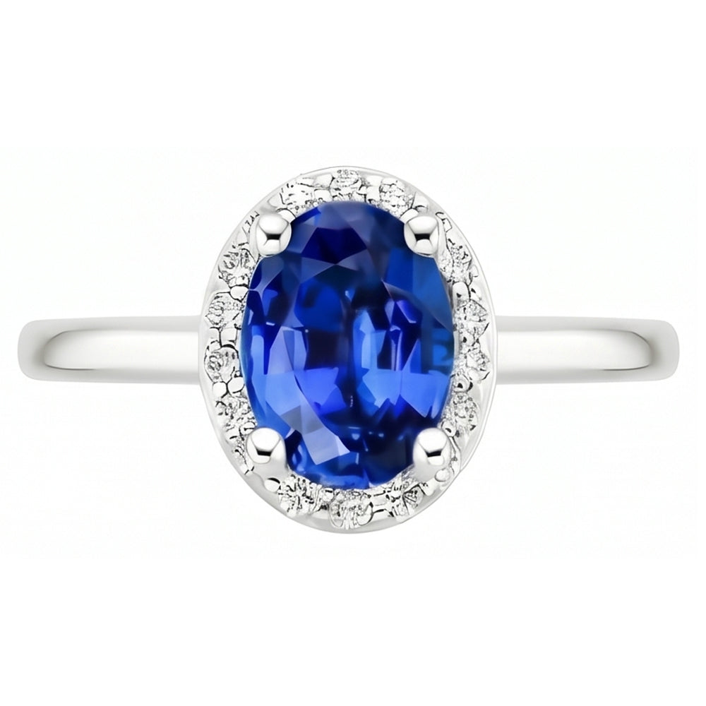 Oval & Round Cut Ceylon Sapphire With Natural Earth Mined Diamond Ring 2.80 Carat WG 14K