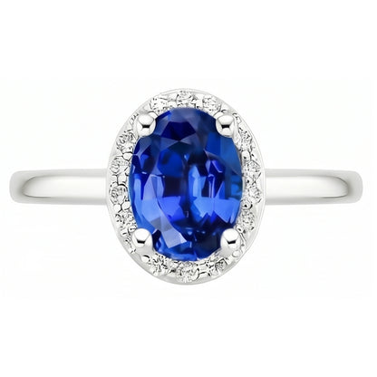 Oval & Round Cut Ceylon Sapphire With Natural Earth Mined Diamond Ring 2.80 Carat WG 14K